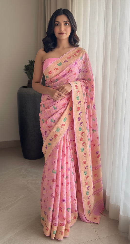 Ayushree - Beautiful Meenakari Motif Saree