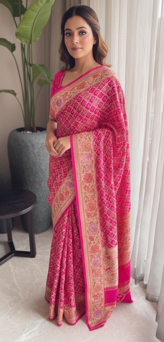 Shriya - An auspicious woman Meenakari Motif Saree