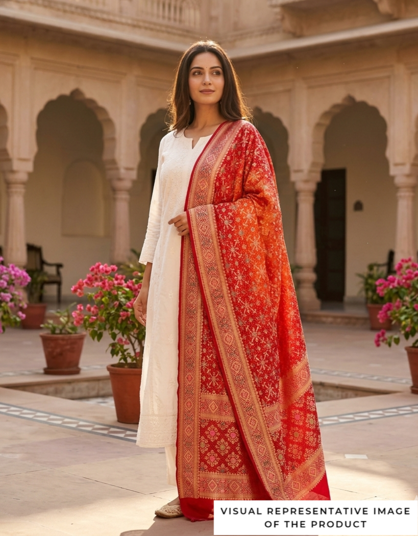 Juhi - Red & Orange Meenakari Bandhani Dupatta