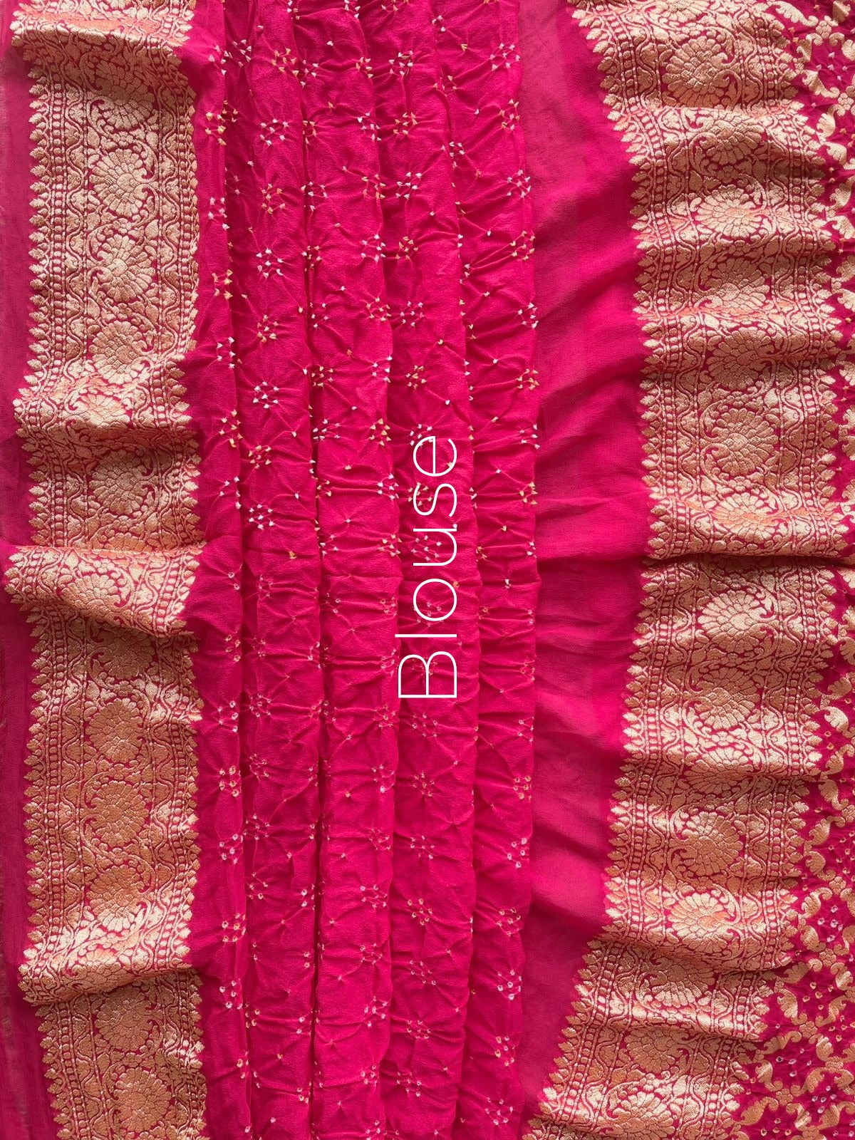 Sarika - Rani Pink & Peach Bandhani Banarasi Saree
