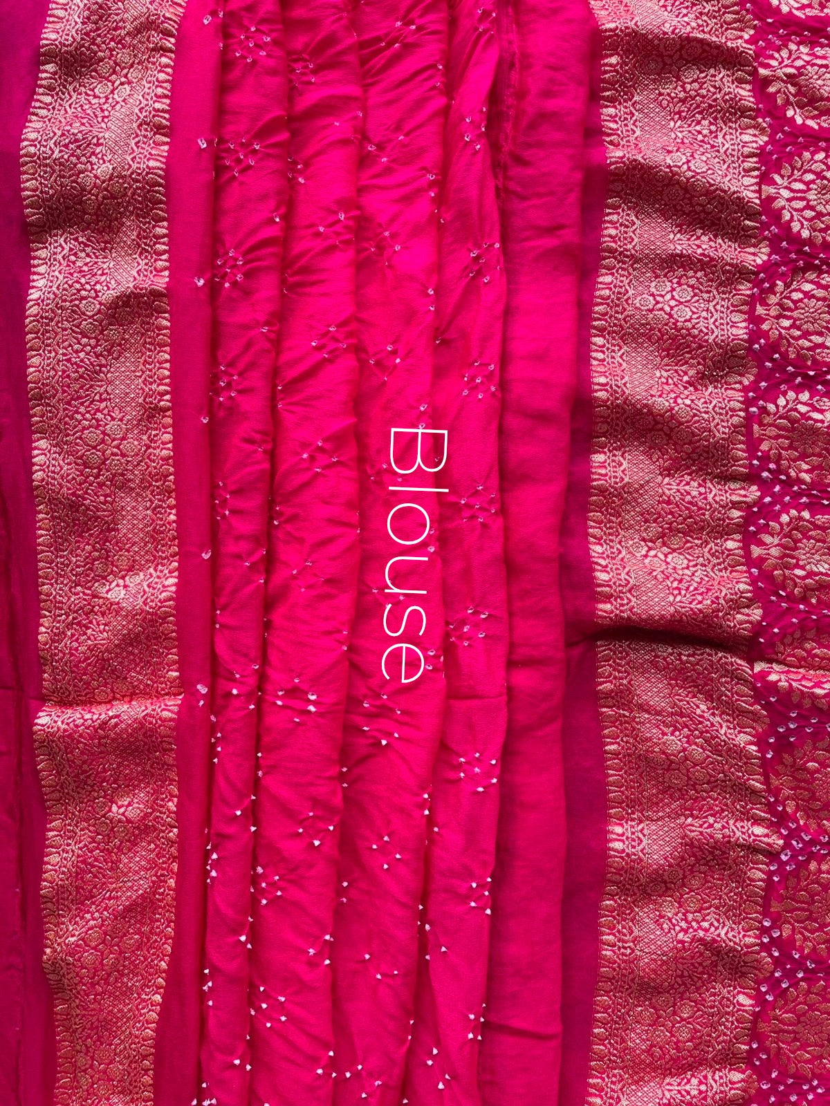 Ritika - Rani Pink & Green Bandhani Banarasi Saree