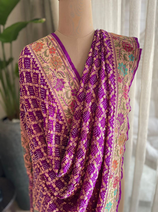 Gautami - One Who Enlightens Meenakari Motif Dupatta