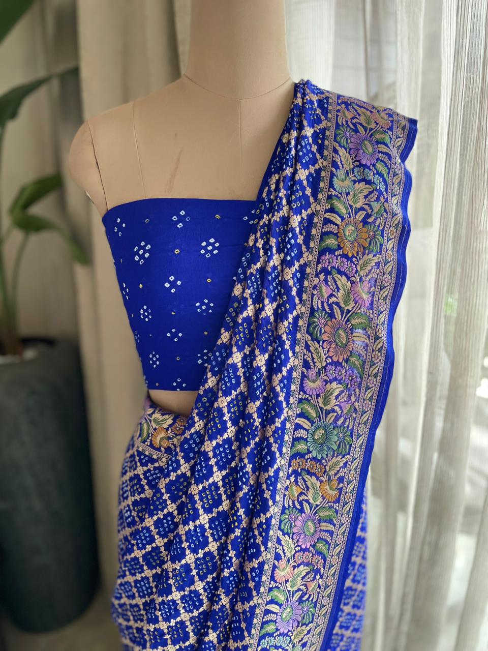 Aria - Blue Tilfi Meenakari Bandhani Saree