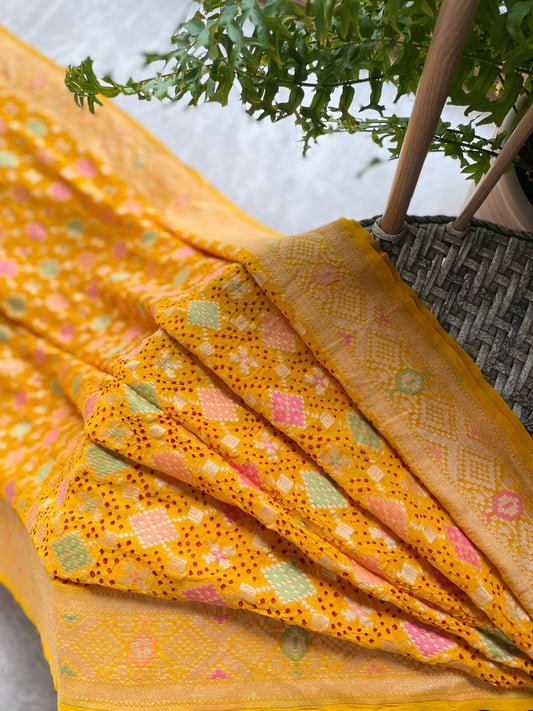 Paheli - Yellow Meenakari Bandhani Saree
