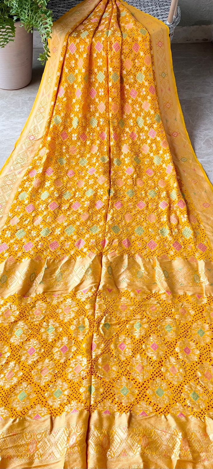 Paheli - Yellow Meenakari Bandhani Saree