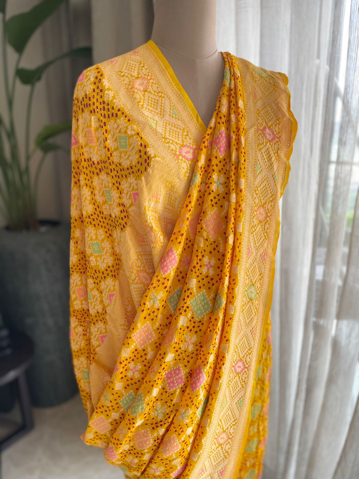 Paheli - Yellow Meenakari Bandhani Saree