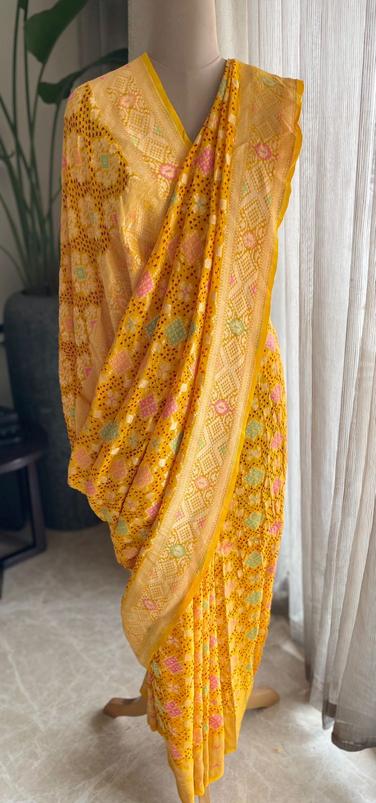 Paheli - Yellow Meenakari Bandhani Saree