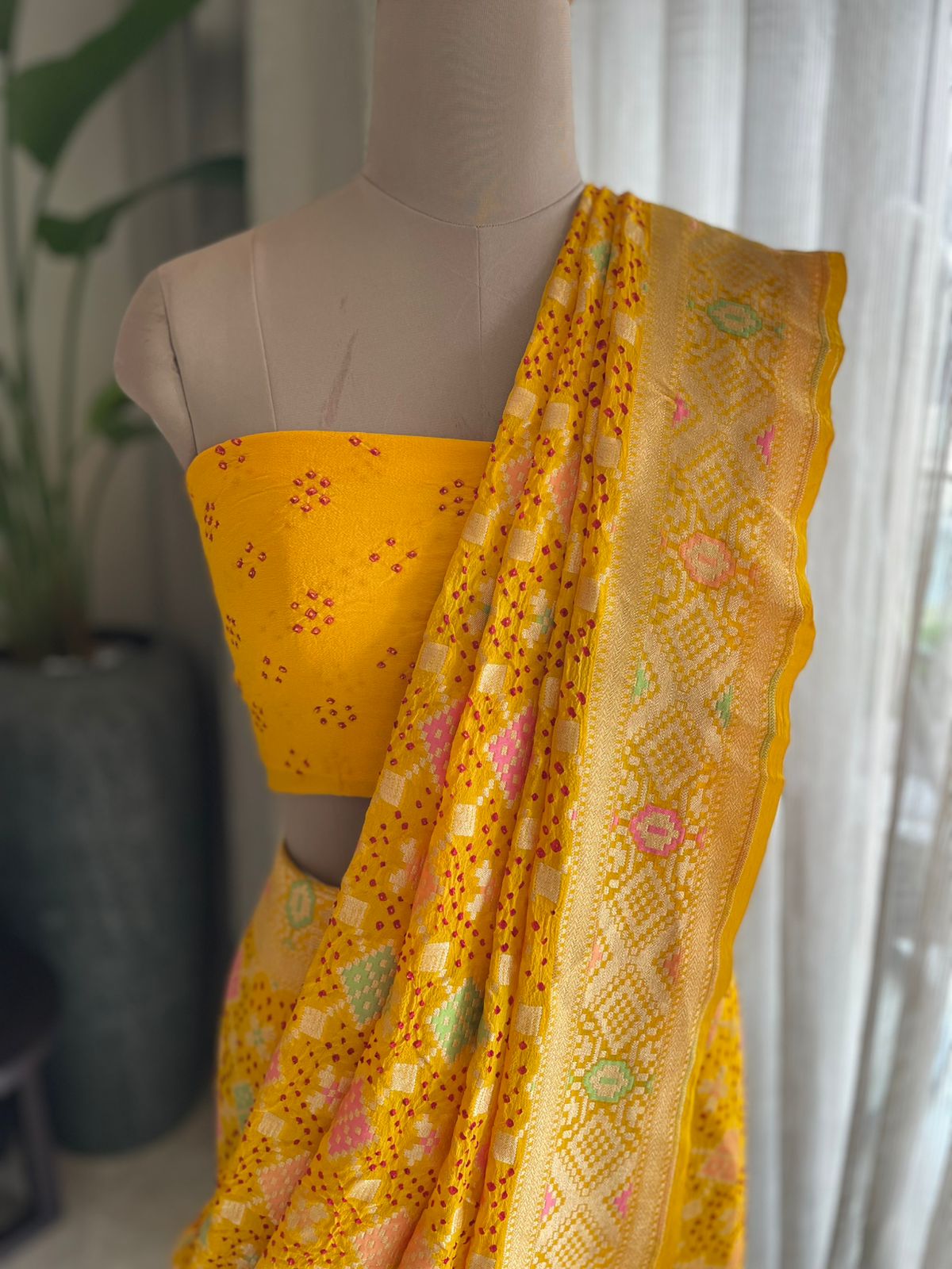 Paheli - Yellow Meenakari Bandhani Saree