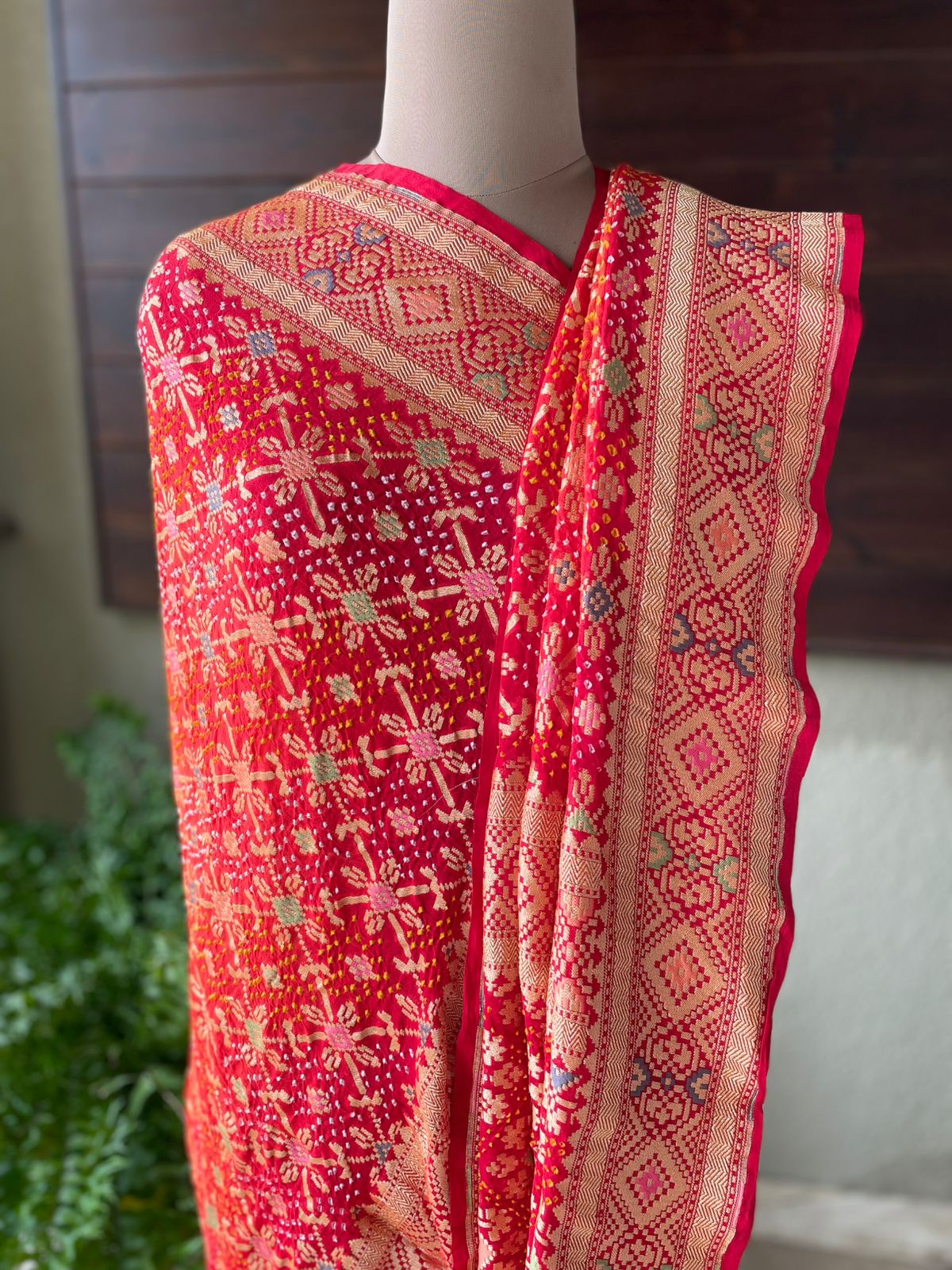 Juhi - Red & Orange Meenakari Bandhani Dupatta