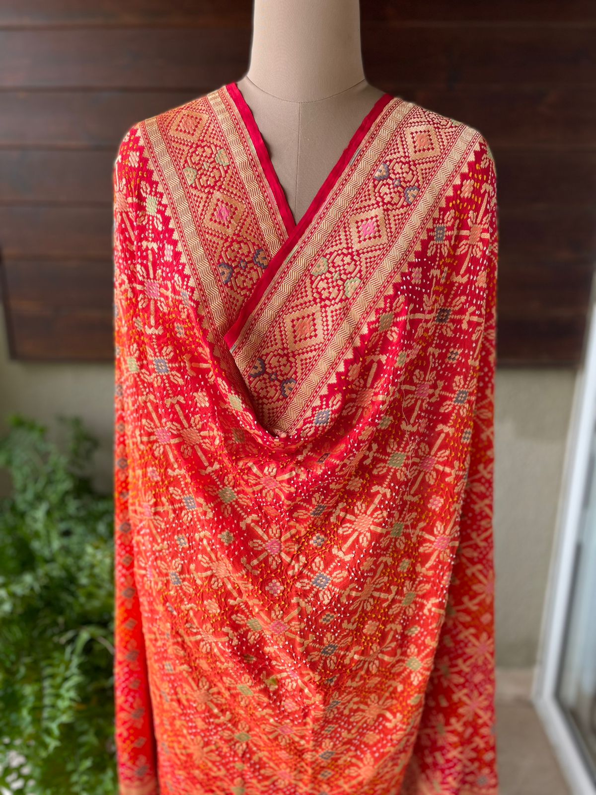 Juhi - Red & Orange Meenakari Bandhani Dupatta
