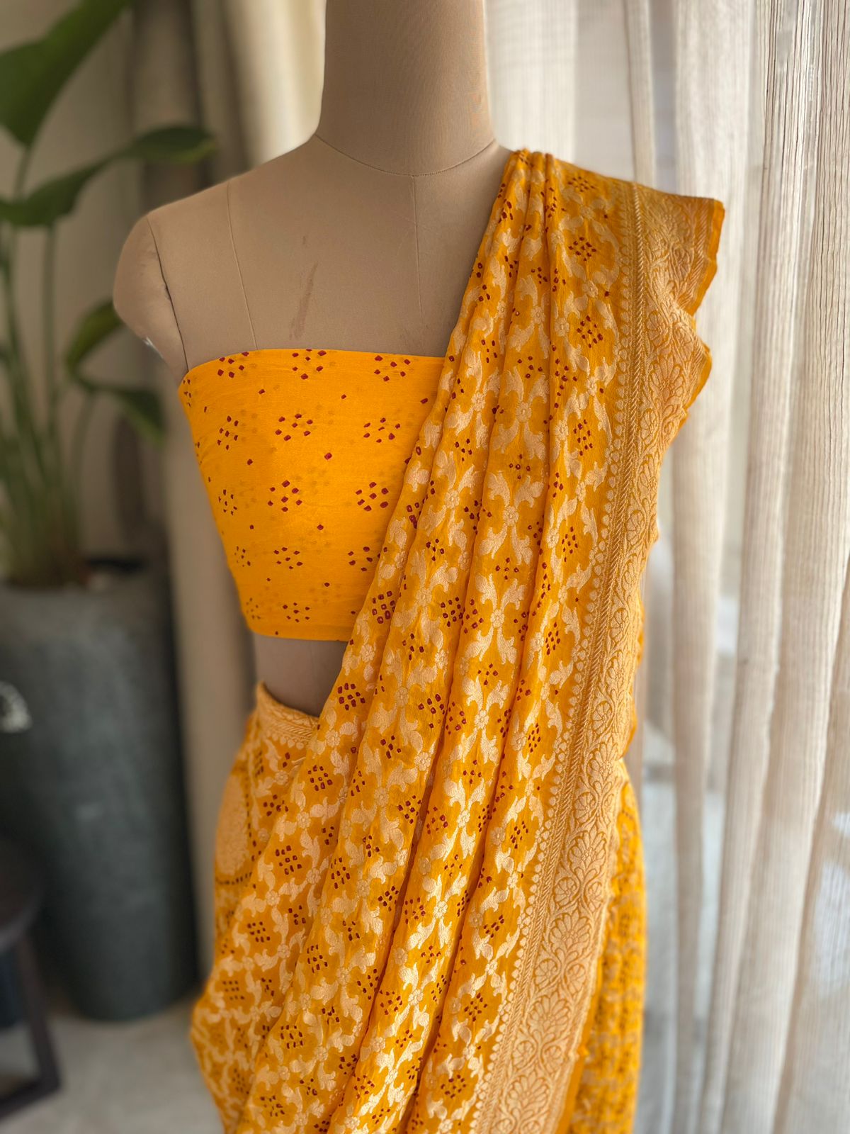 Anvisha - Yellow Bandhani Banarasi Saree