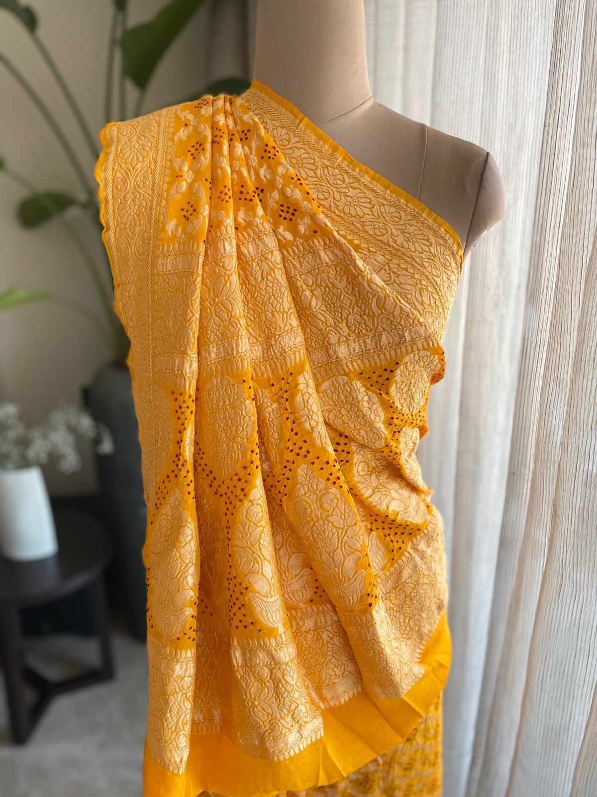 Anvisha - Yellow Bandhani Banarasi Saree