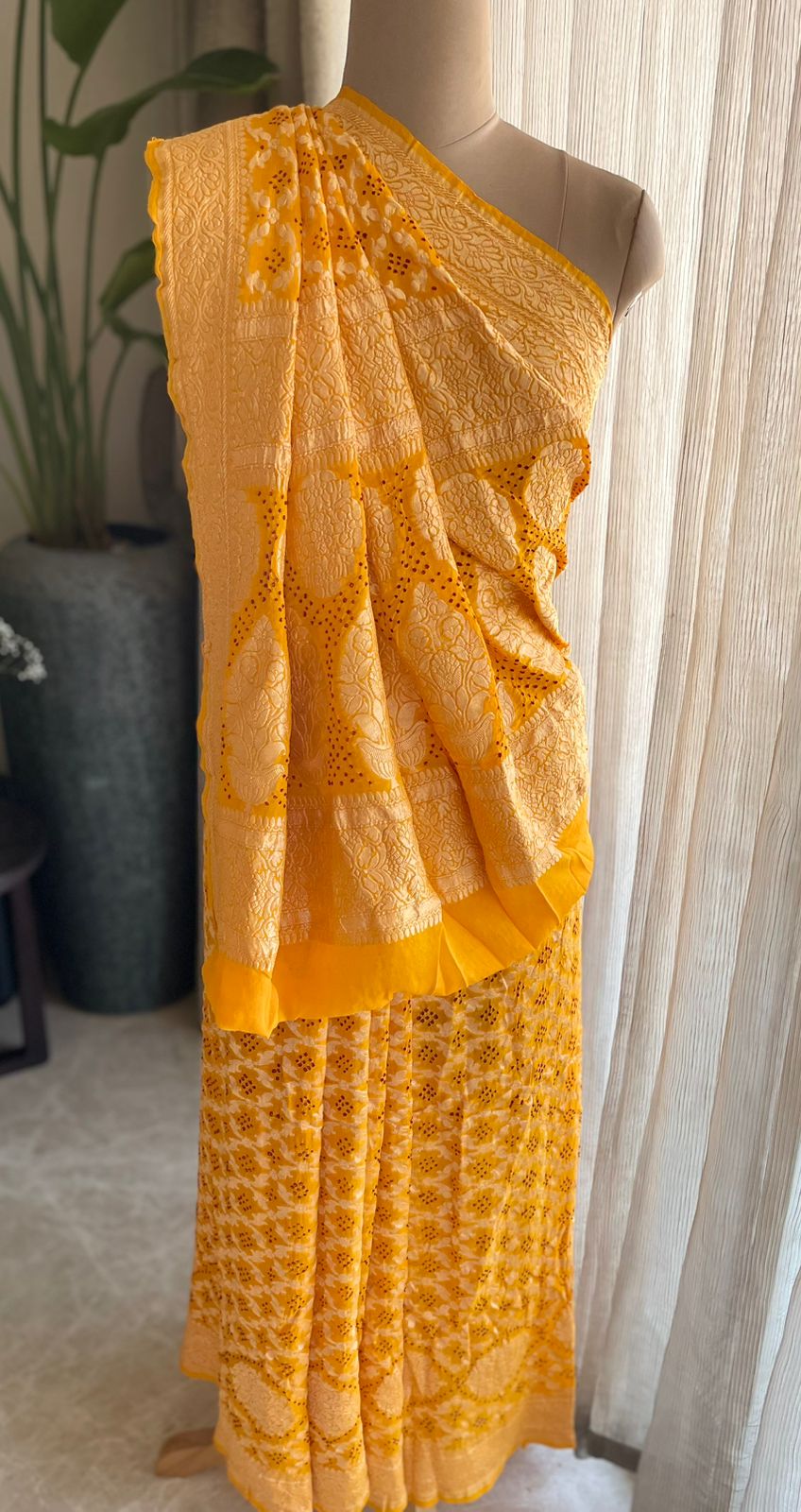 Anvisha - Yellow Bandhani Banarasi Saree