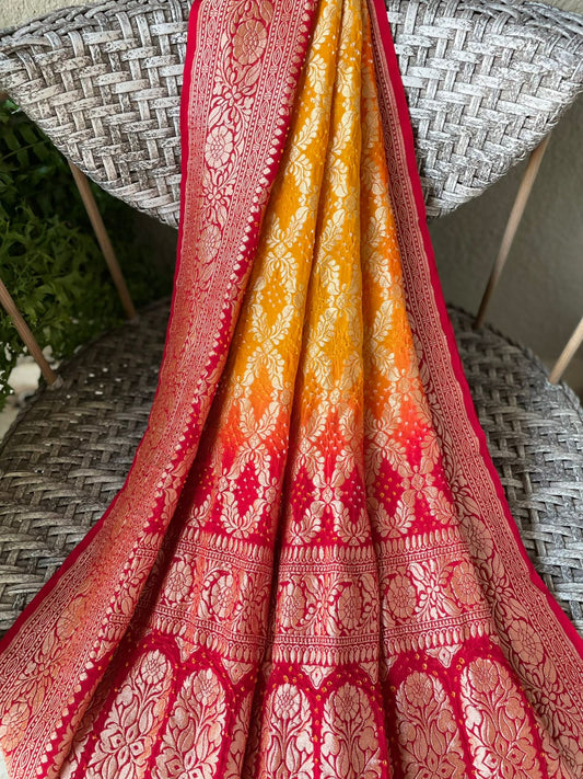 Sahiba - Red & Yellow Bandhani Banarasi Dupatta