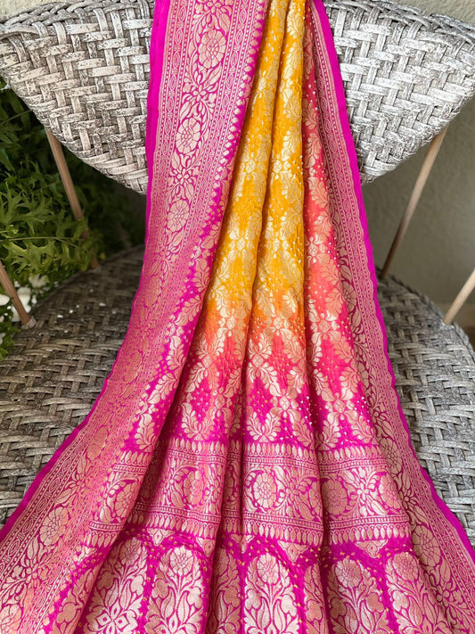 Myrah - Pink & Yellow Bandhani Banarasi Dupatta
