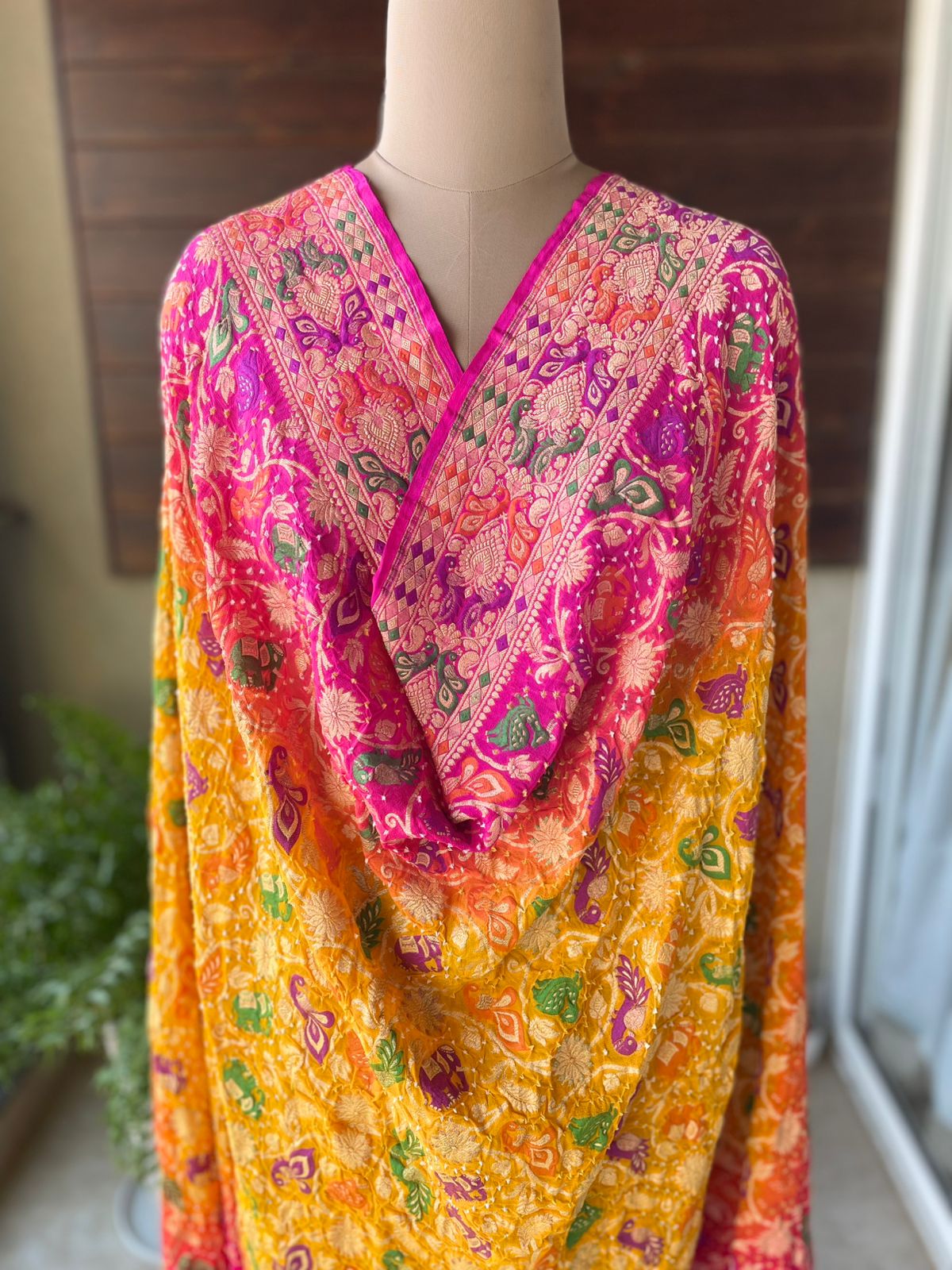 Ikshita - Pink & Yellow Meenakari Tilfi Dupatta