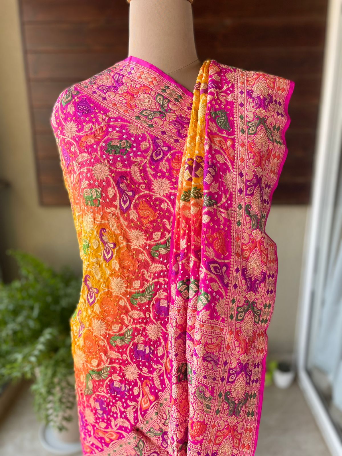 Ikshita - Pink & Yellow Meenakari Tilfi Dupatta