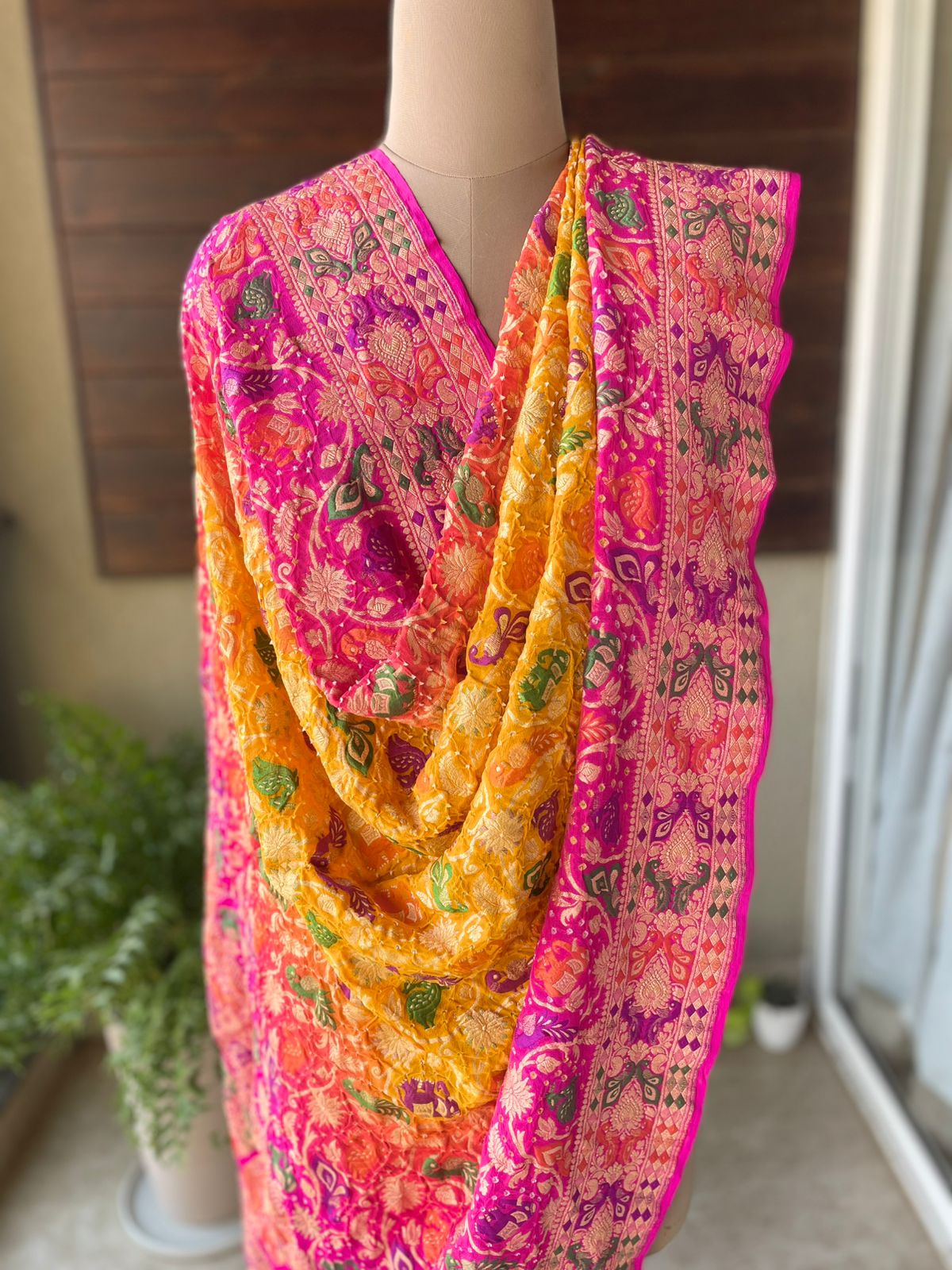 Ikshita - Pink & Yellow Meenakari Tilfi Dupatta