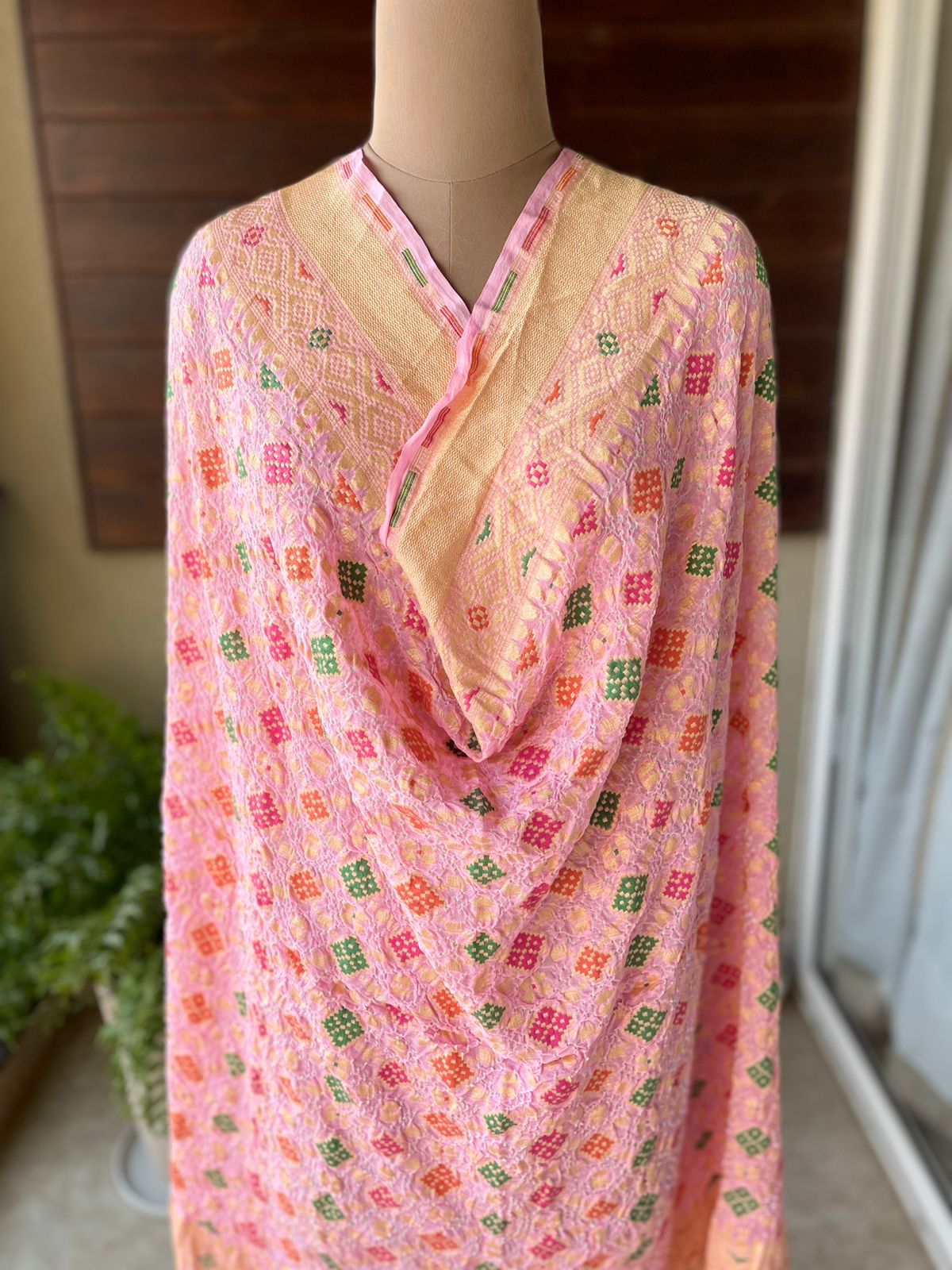 Nitaara - Peach Meenakari Bandhani Dupatta