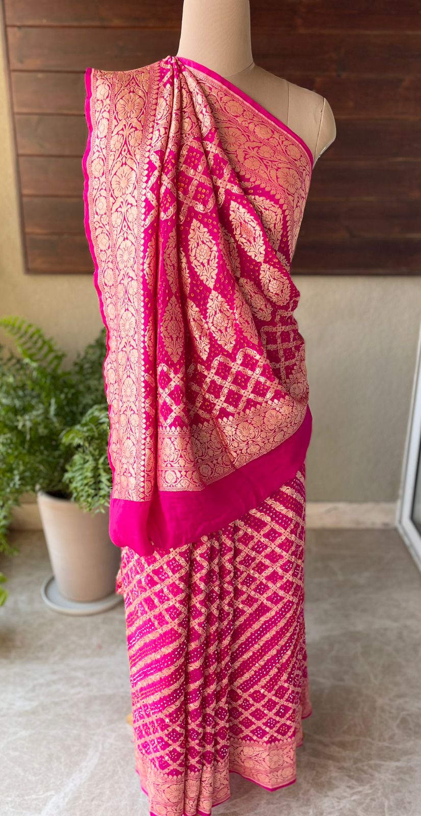 Vrinda - Pink Wedding Bandhani Banarasi Saree