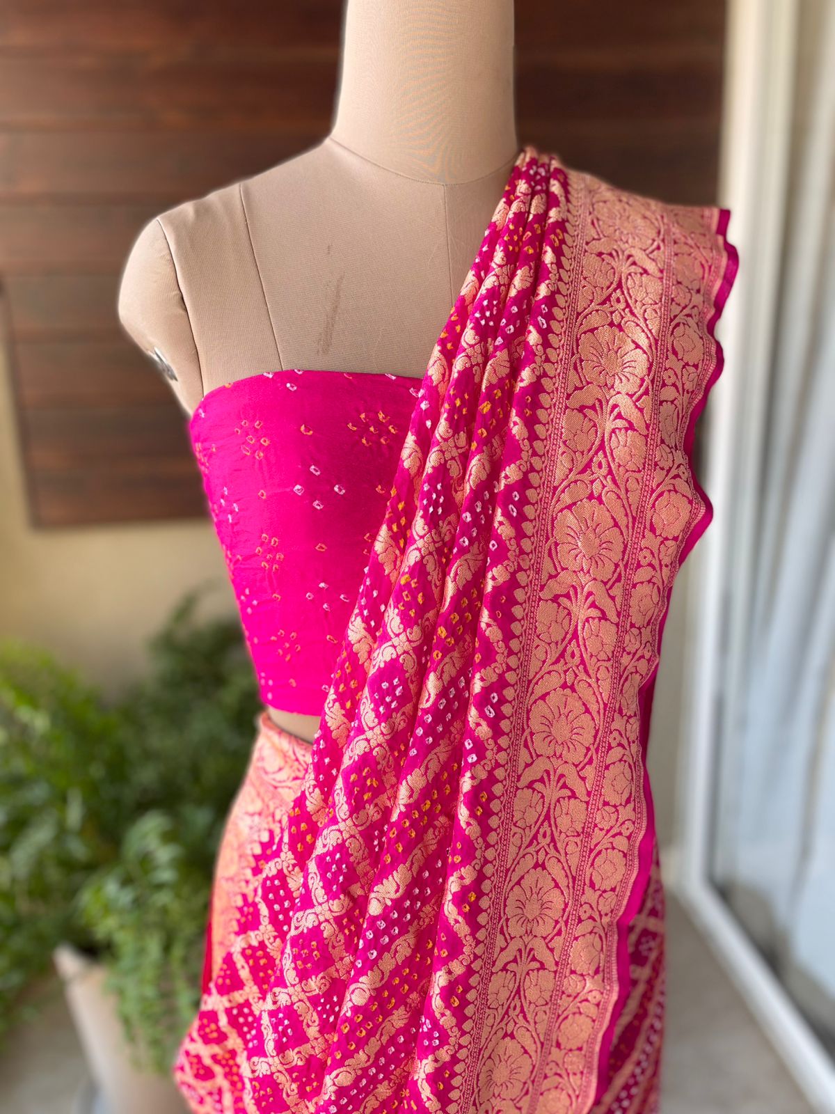 Vrinda - Pink Wedding Bandhani Banarasi Saree