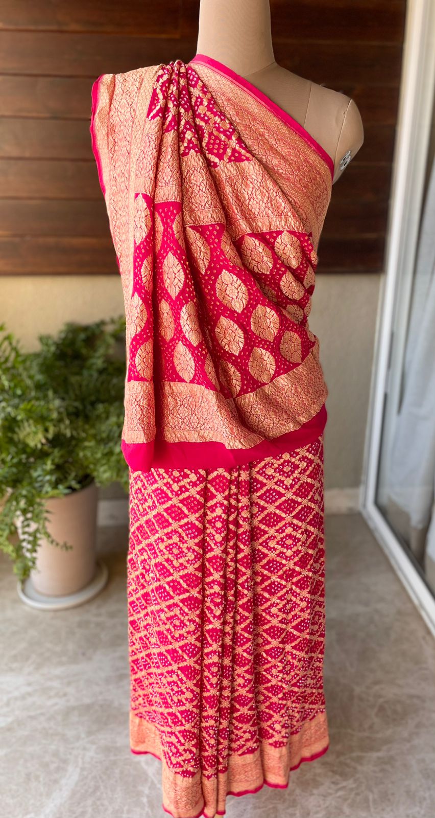 Risha - Rose Pink Bandhani Banarasi Saree