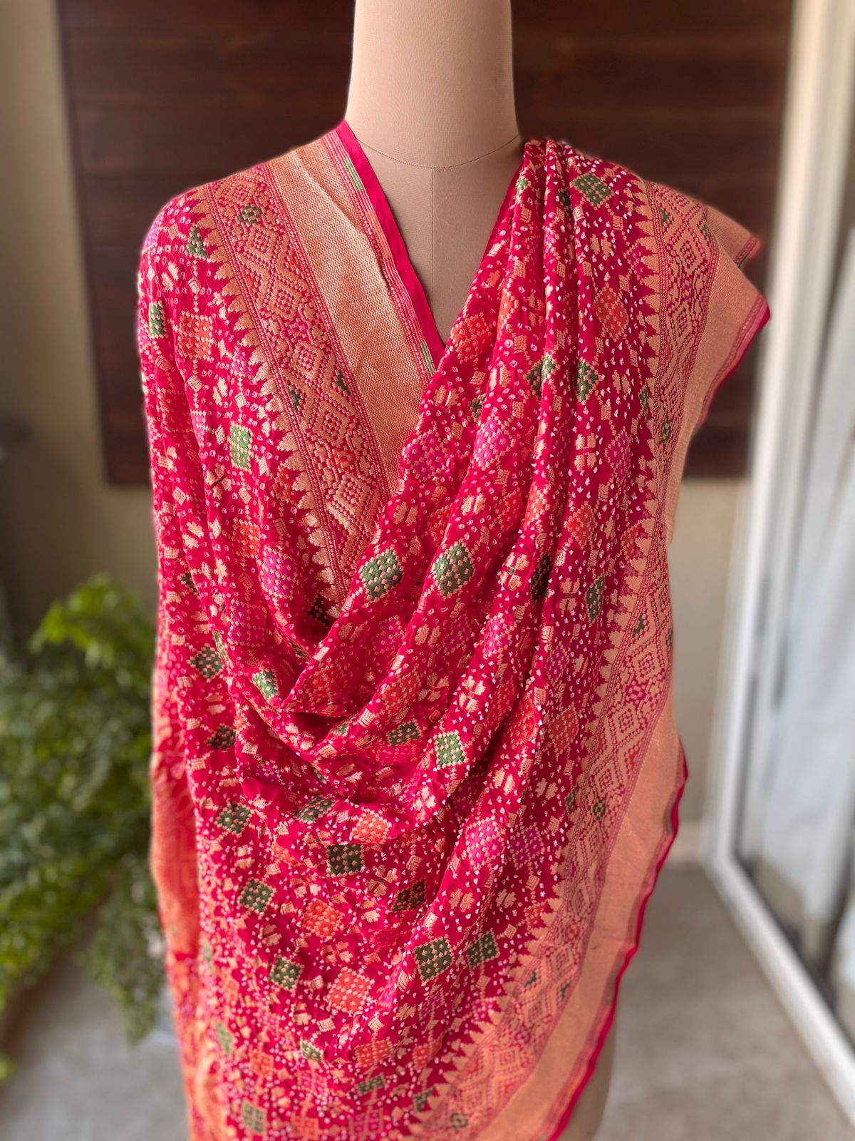 Zenia - Rose Pink Meenakari Bandhani Dupatta