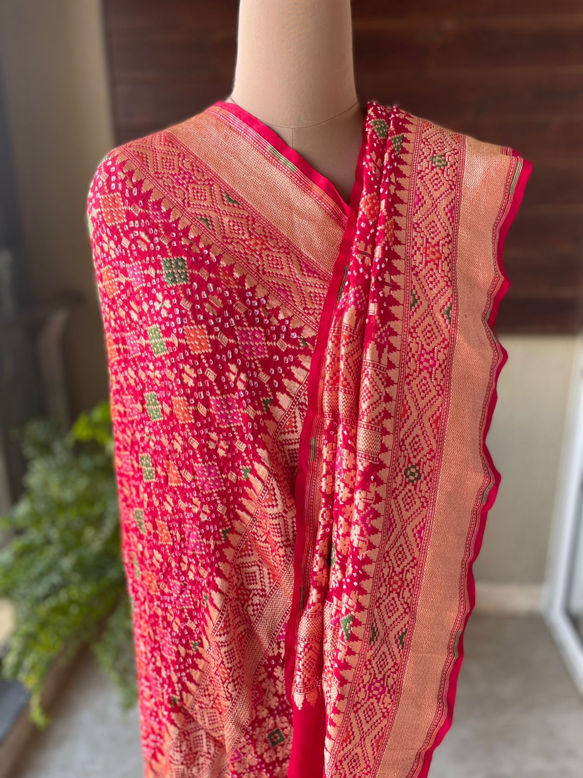 Zenia - Rose Pink Meenakari Bandhani Dupatta