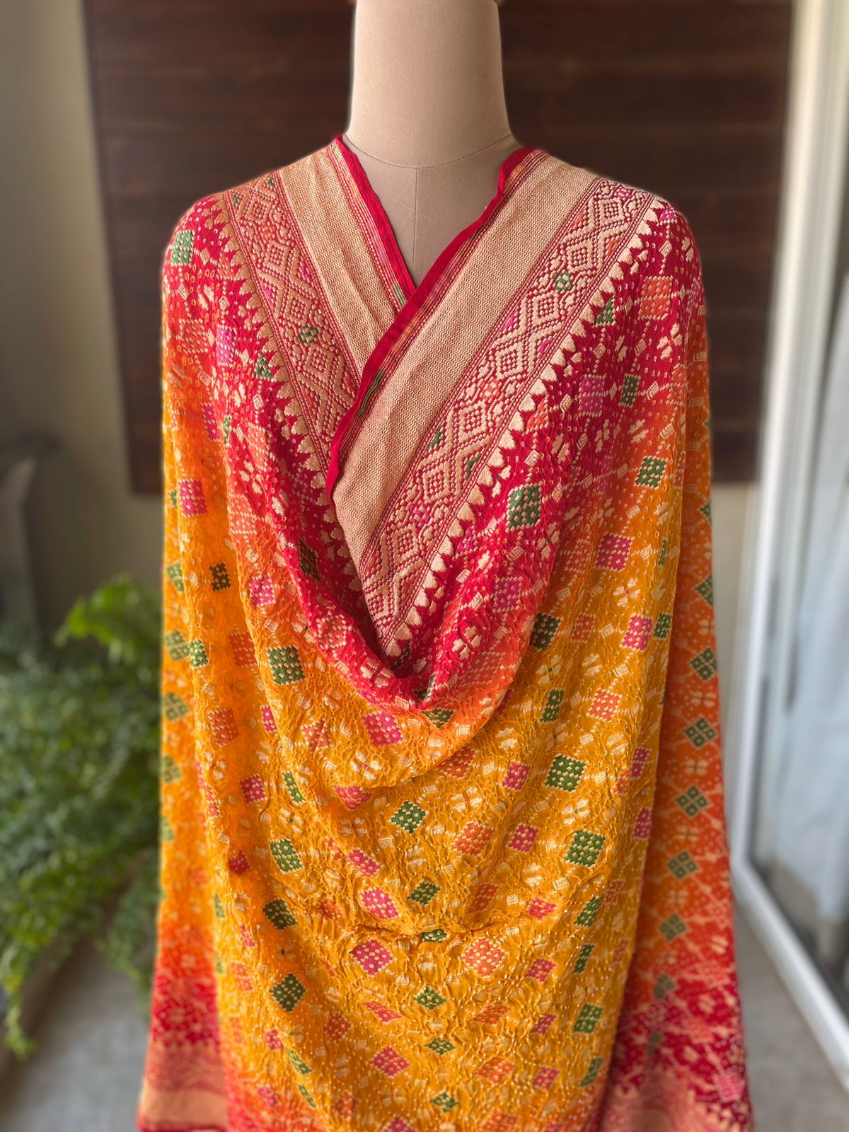Khwaab - Red & Yellow Meenakari Bandhani Dupatta