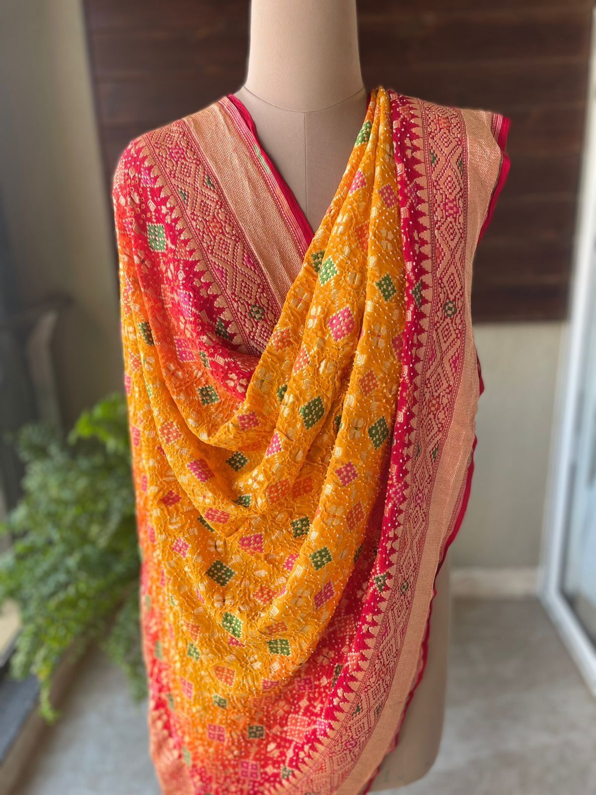 Khwaab - Red & Yellow Meenakari Bandhani Dupatta