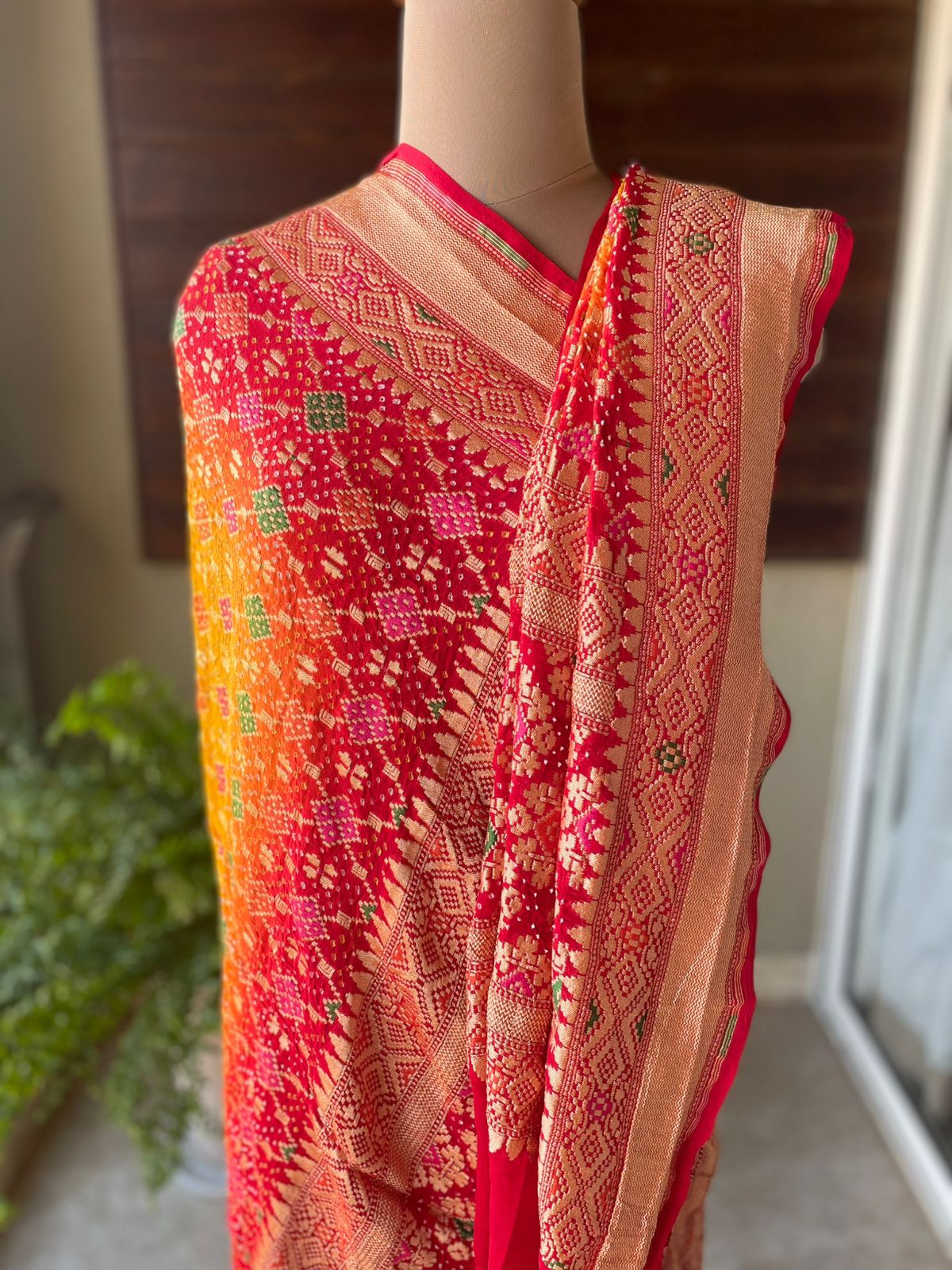 Khwaab - Red & Yellow Meenakari Bandhani Dupatta