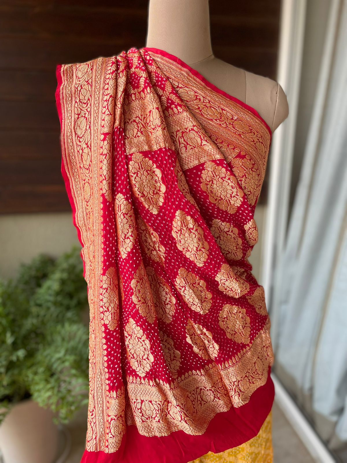 Ati - Red & Yellow Bandhani Banarasi Saree