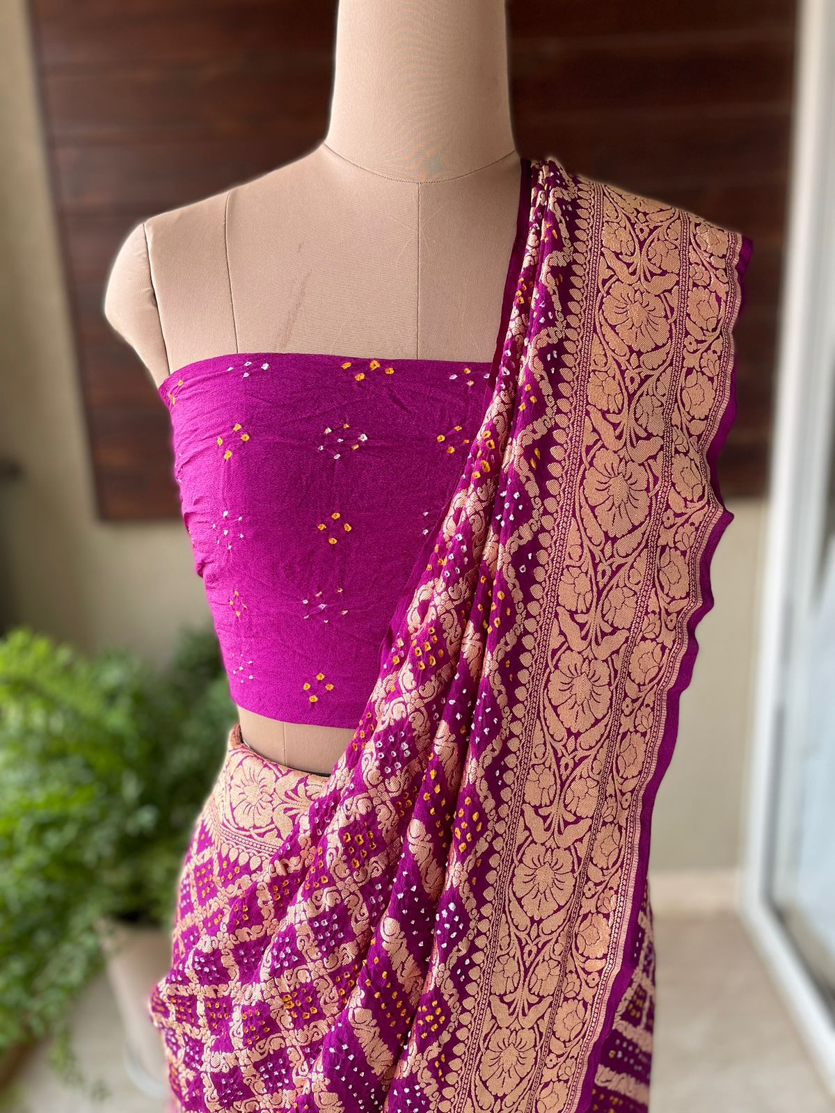 Mugdha - Magenta Bandhani Banarasi Saree