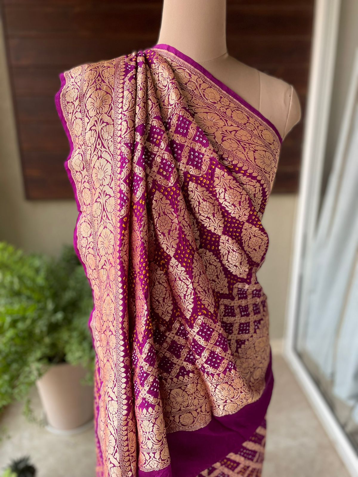 Mugdha - Magenta Bandhani Banarasi Saree