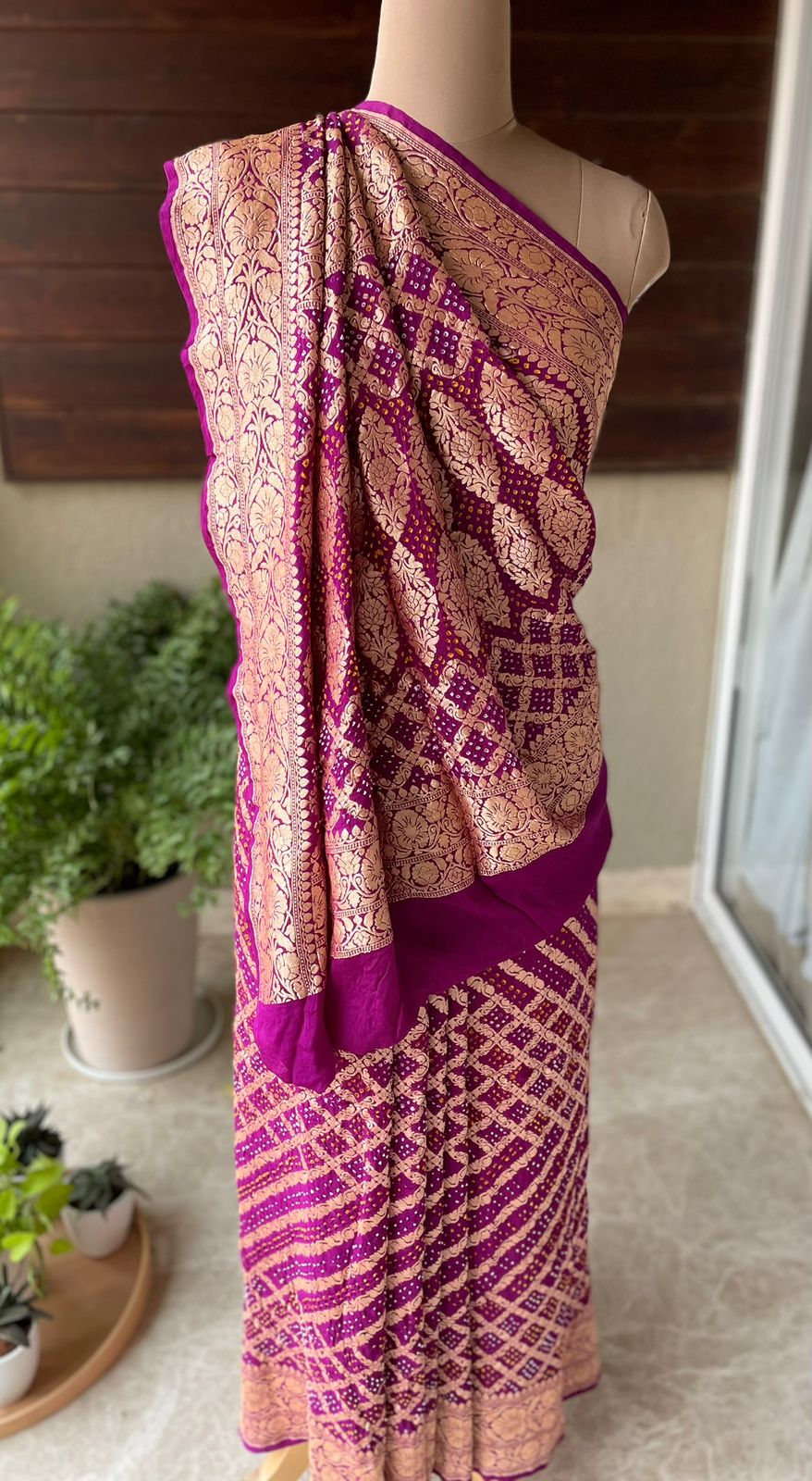 Mugdha - Magenta Bandhani Banarasi Saree