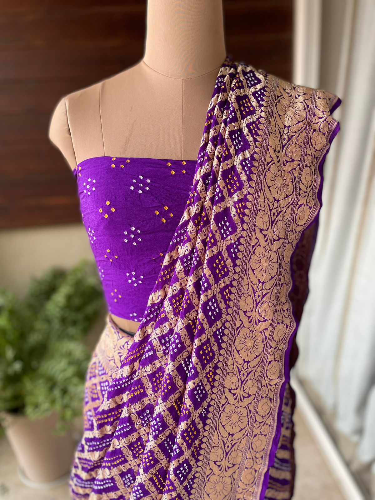 Dhrishti - Purple Bandhani Banarasi Saree