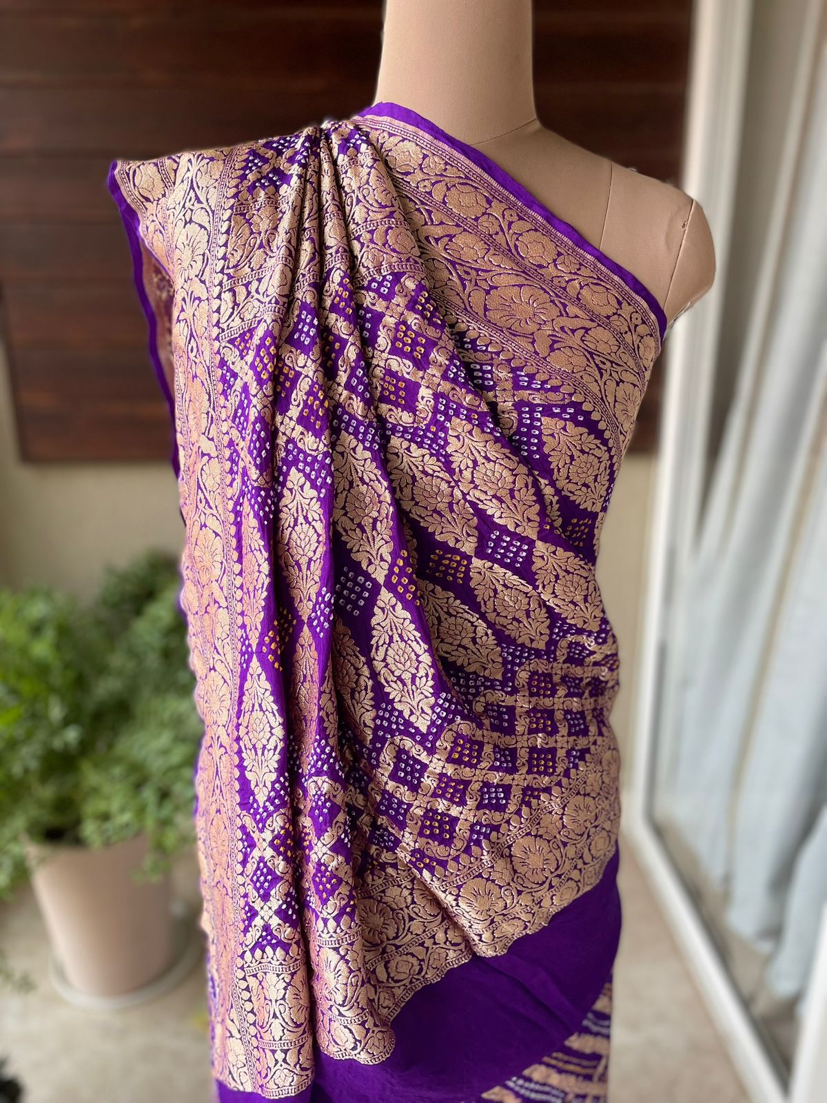 Dhrishti - Purple Bandhani Banarasi Saree