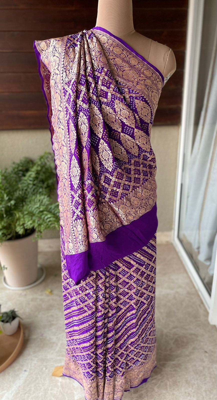Dhrishti - Purple Bandhani Banarasi Saree