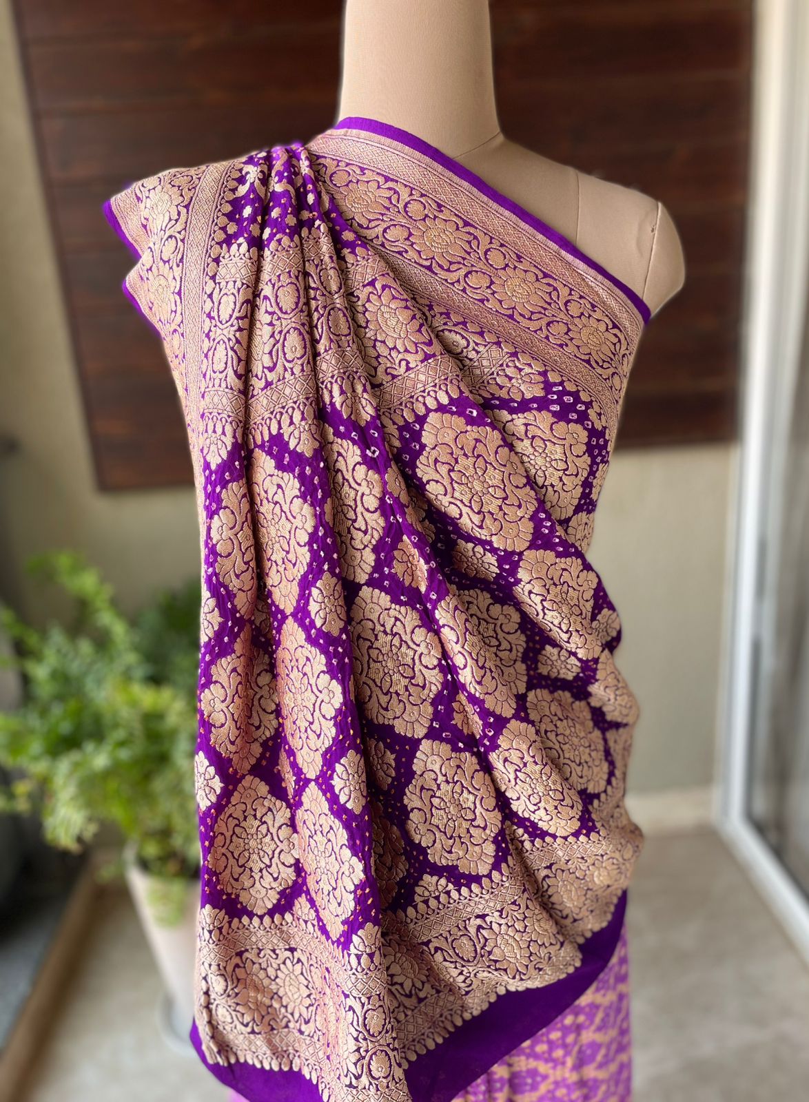Gayathri - Purple Shaded Bandhani Banarasi Saree