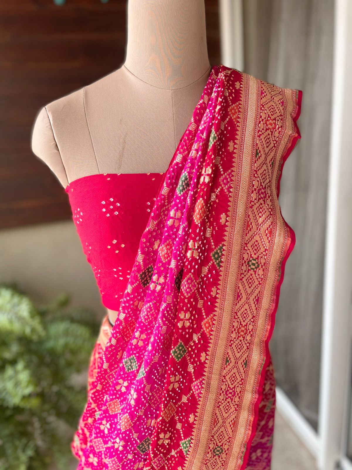 Saira - Red & Pink Meenakari Bandhani Saree