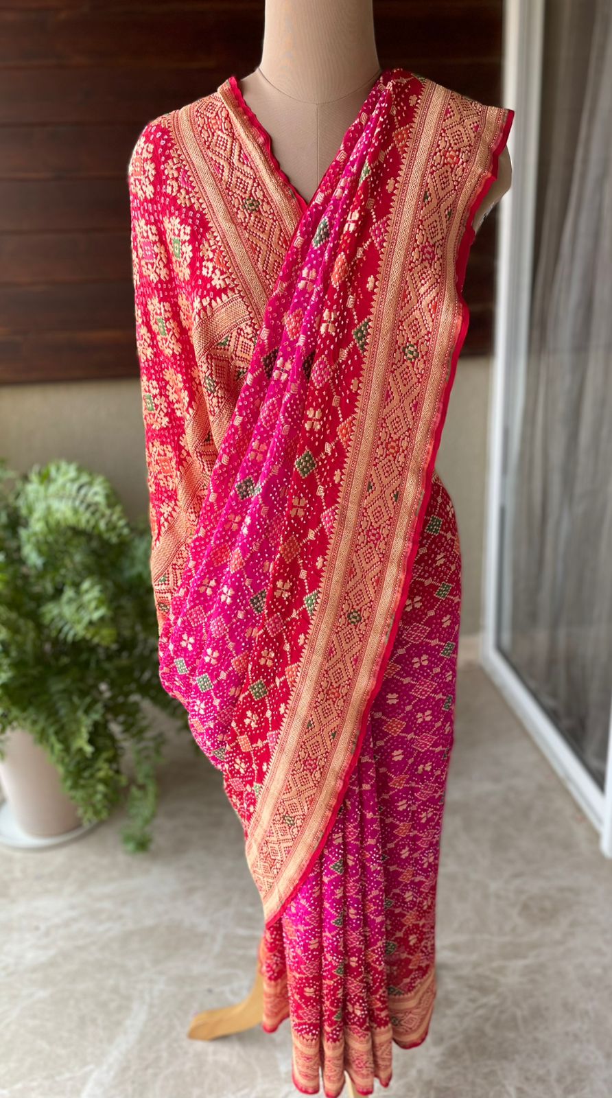 Saira - Red & Pink Meenakari Bandhani Saree