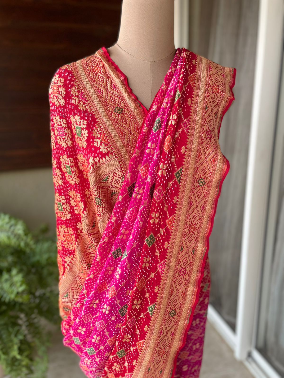Saira - Red & Pink Meenakari Bandhani Saree