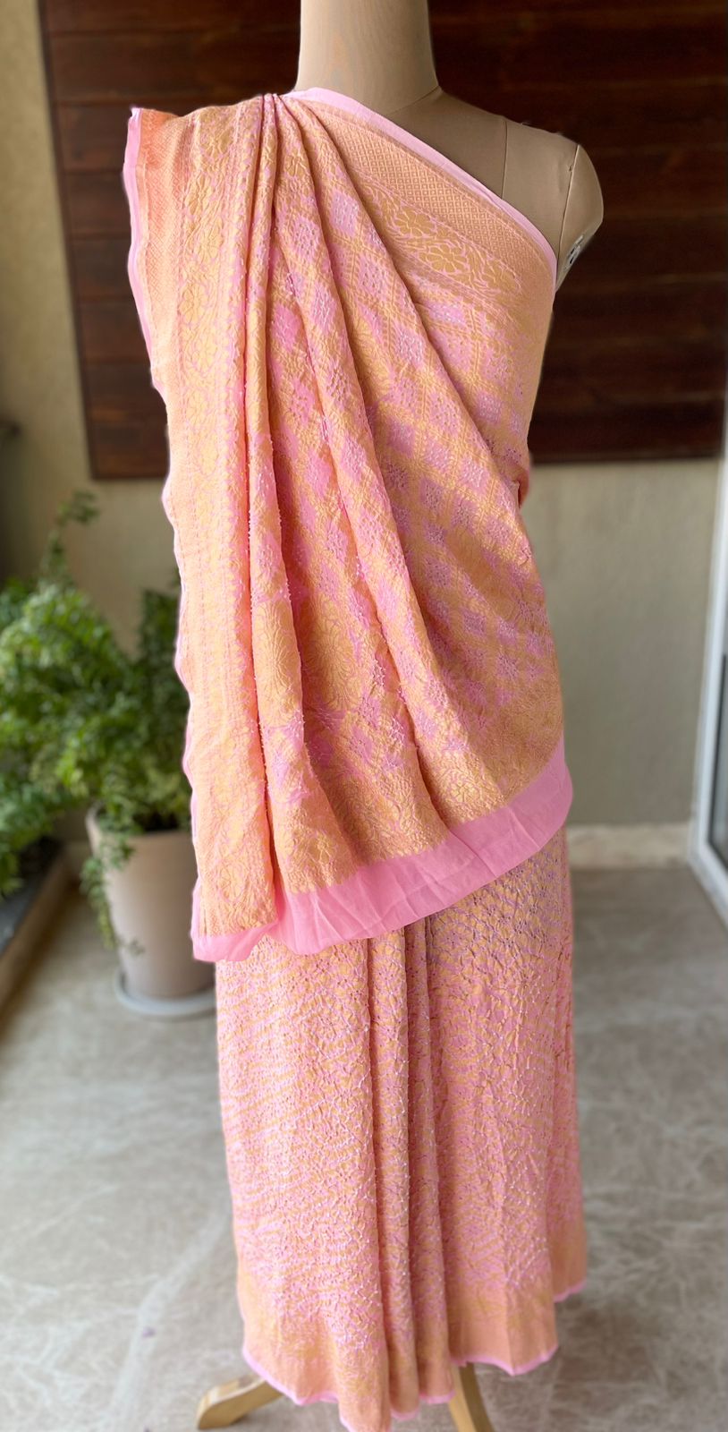 Jia - Peach Bandhani Banarasi Saree