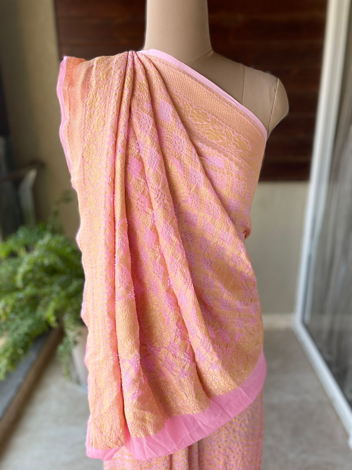 Jia - Peach Bandhani Banarasi Saree