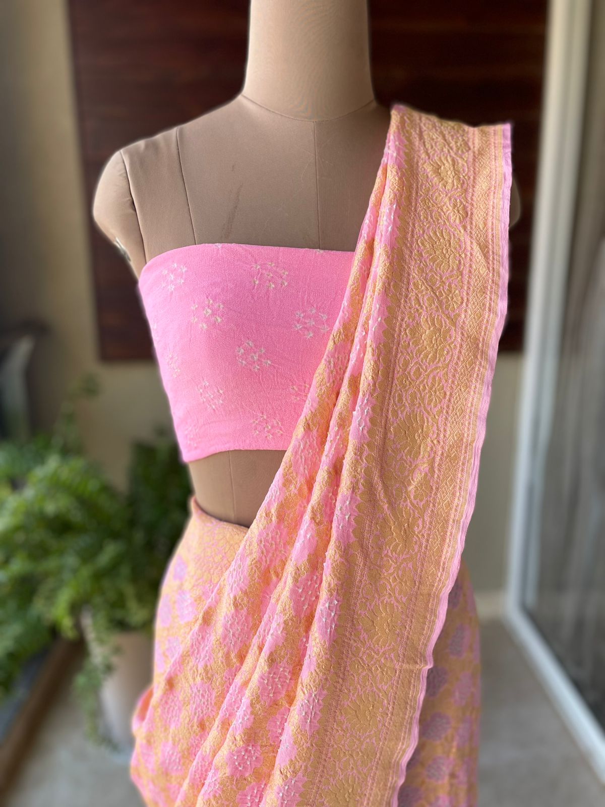 Saisha - Peach Bandhani Banarasi Saree