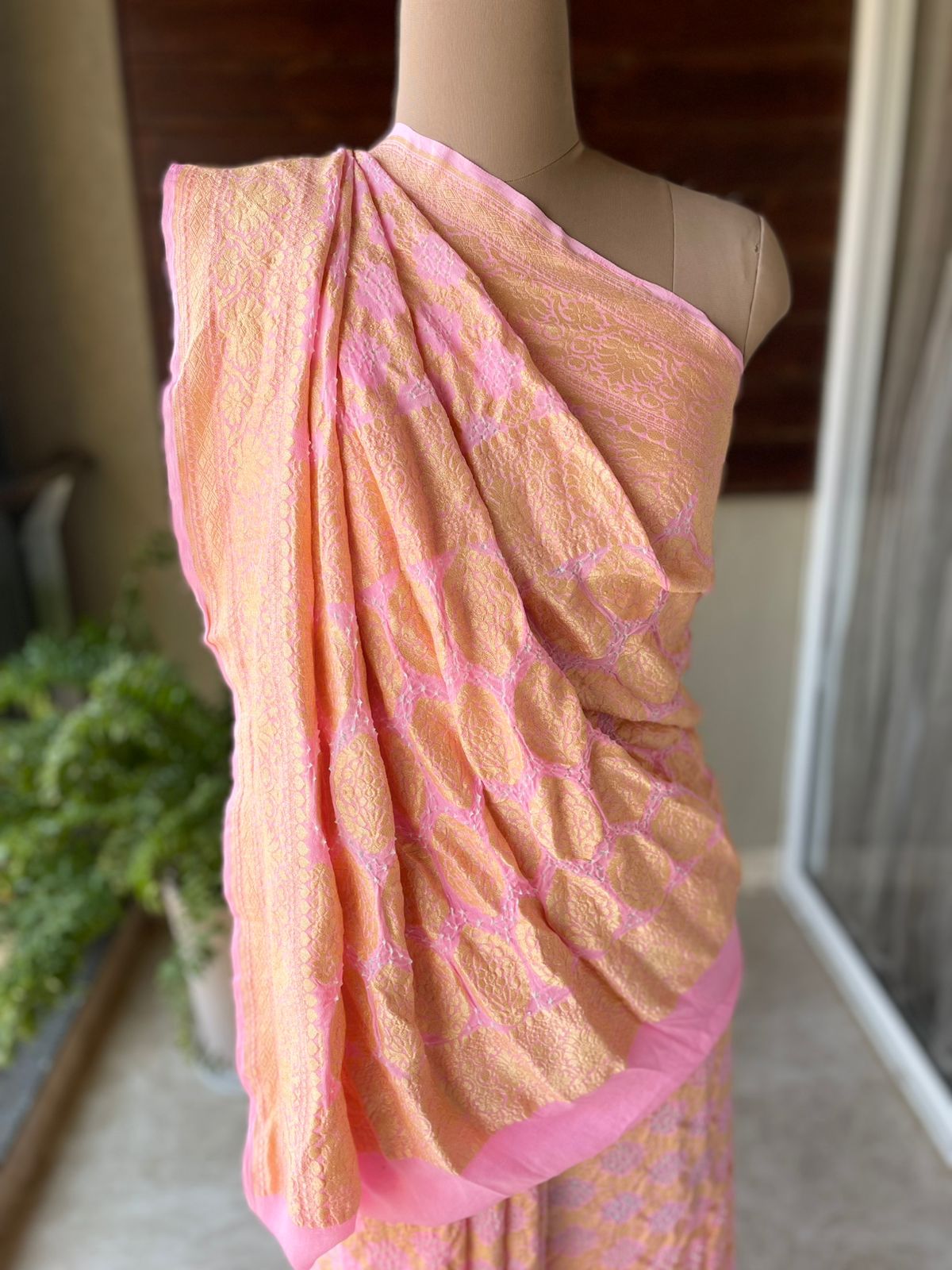 Saisha - Peach Bandhani Banarasi Saree