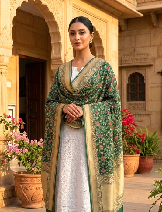 Sukriti - Green Meenakari Bandhani Dupatta