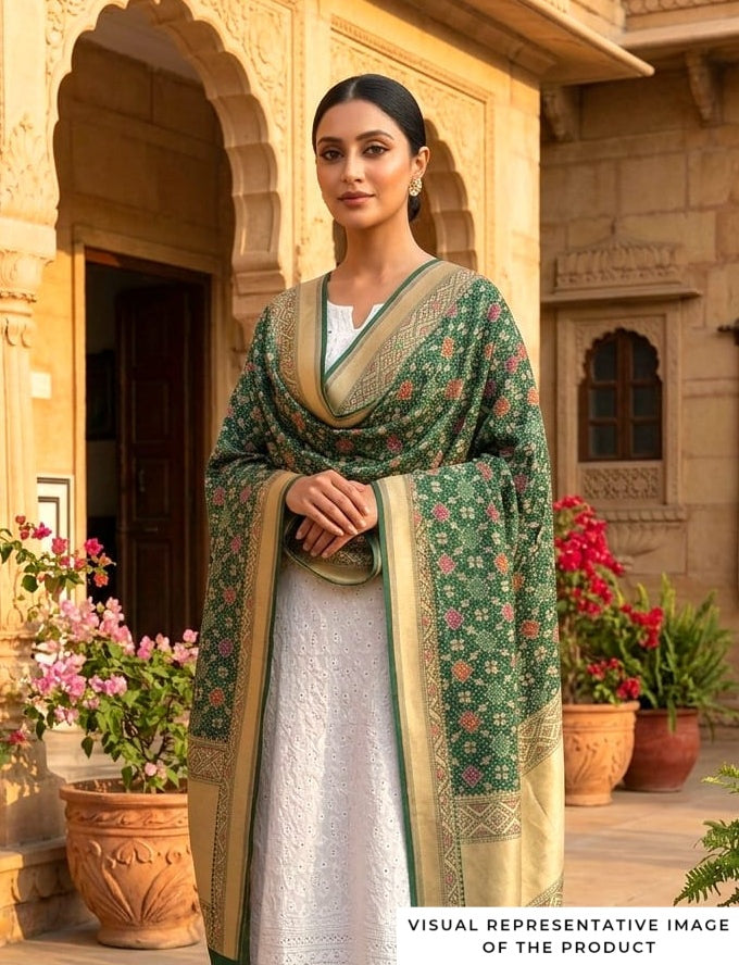 Sukriti - Green Meenakari Bandhani Dupatta