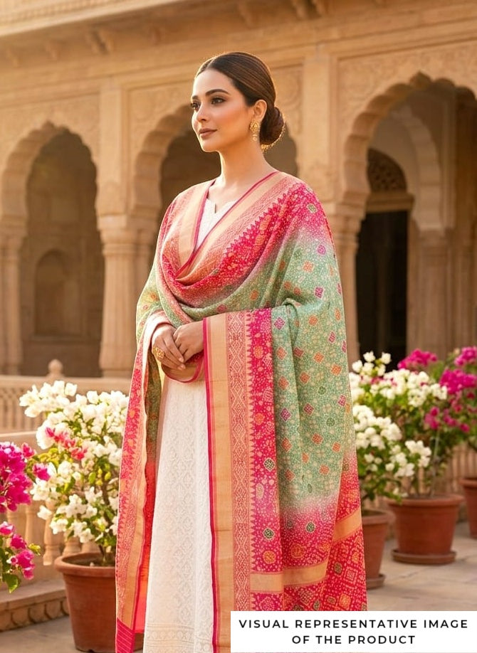 Kavya - Rose Pink & Green Meenakari Bandhani Dupatta