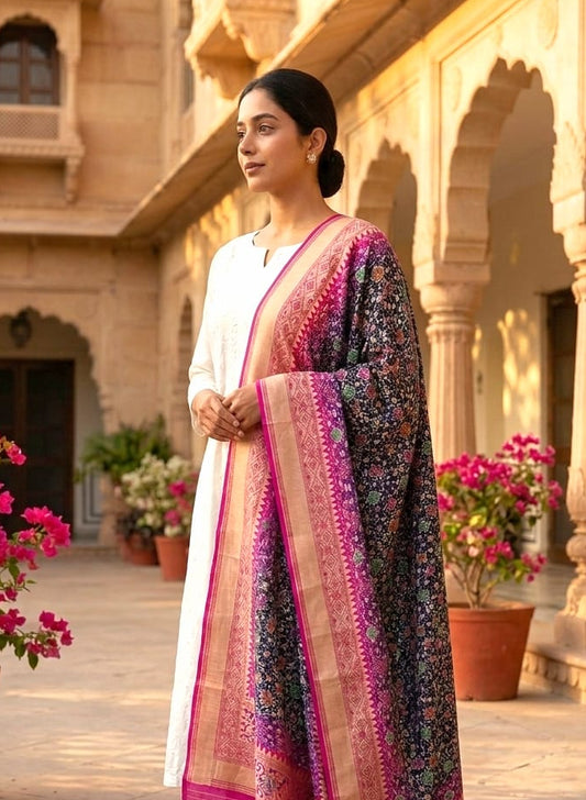 Yashvi - Pink & Blue Meenakari Bandhani Dupatta